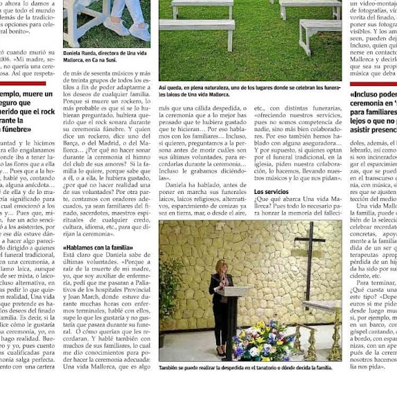 Una Vida Mallorca Prensa Última Hora artículo. Funeral Planner en mallorca