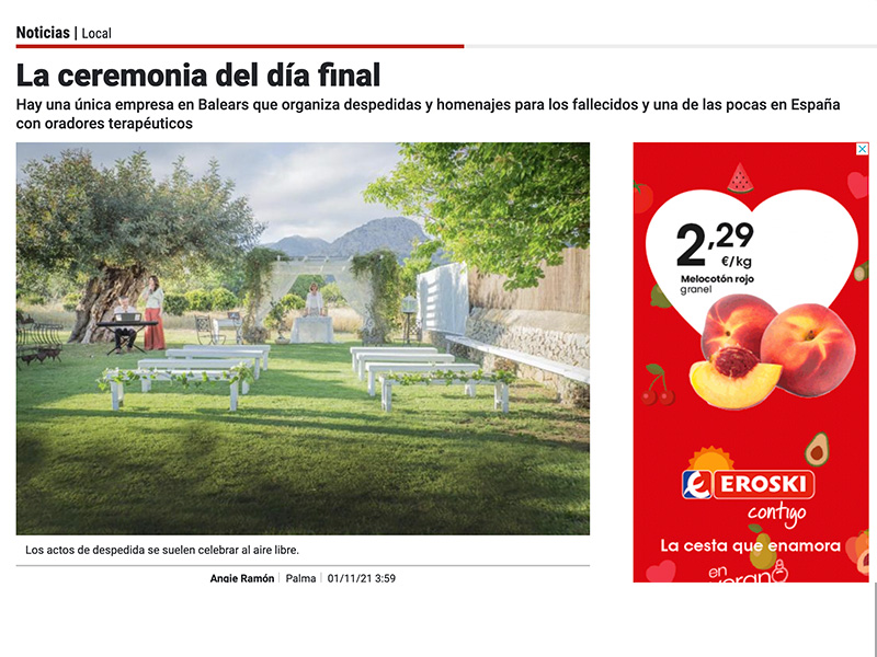 Una Vida Mallorca Prensa Última Hora. Funeral Planner en mallorca